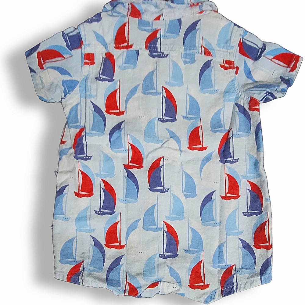 Mick Mack Baby Boy Sailboat Linen Romper size 6/9 months - Picture 5 of 8